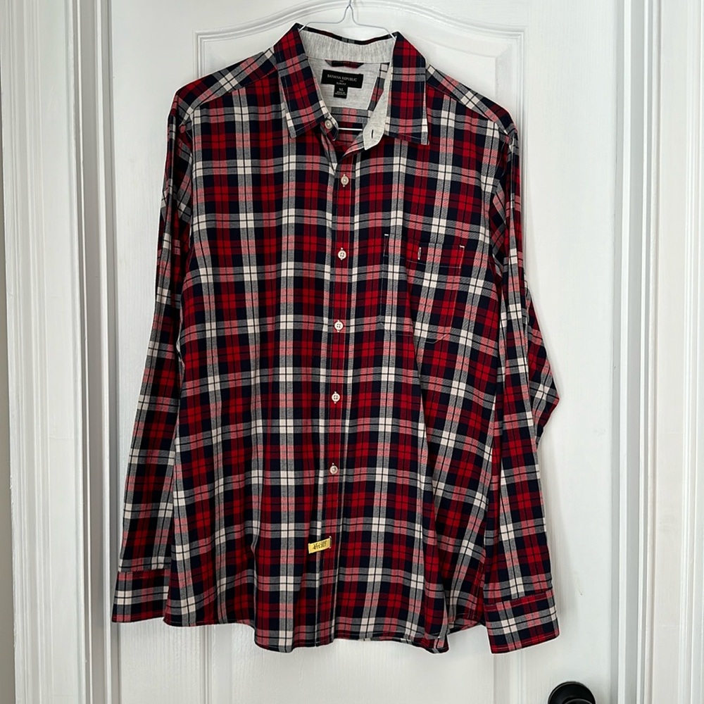 BANANA REPUBLIC Plaid Flannel Button Down Shirt Mens XL